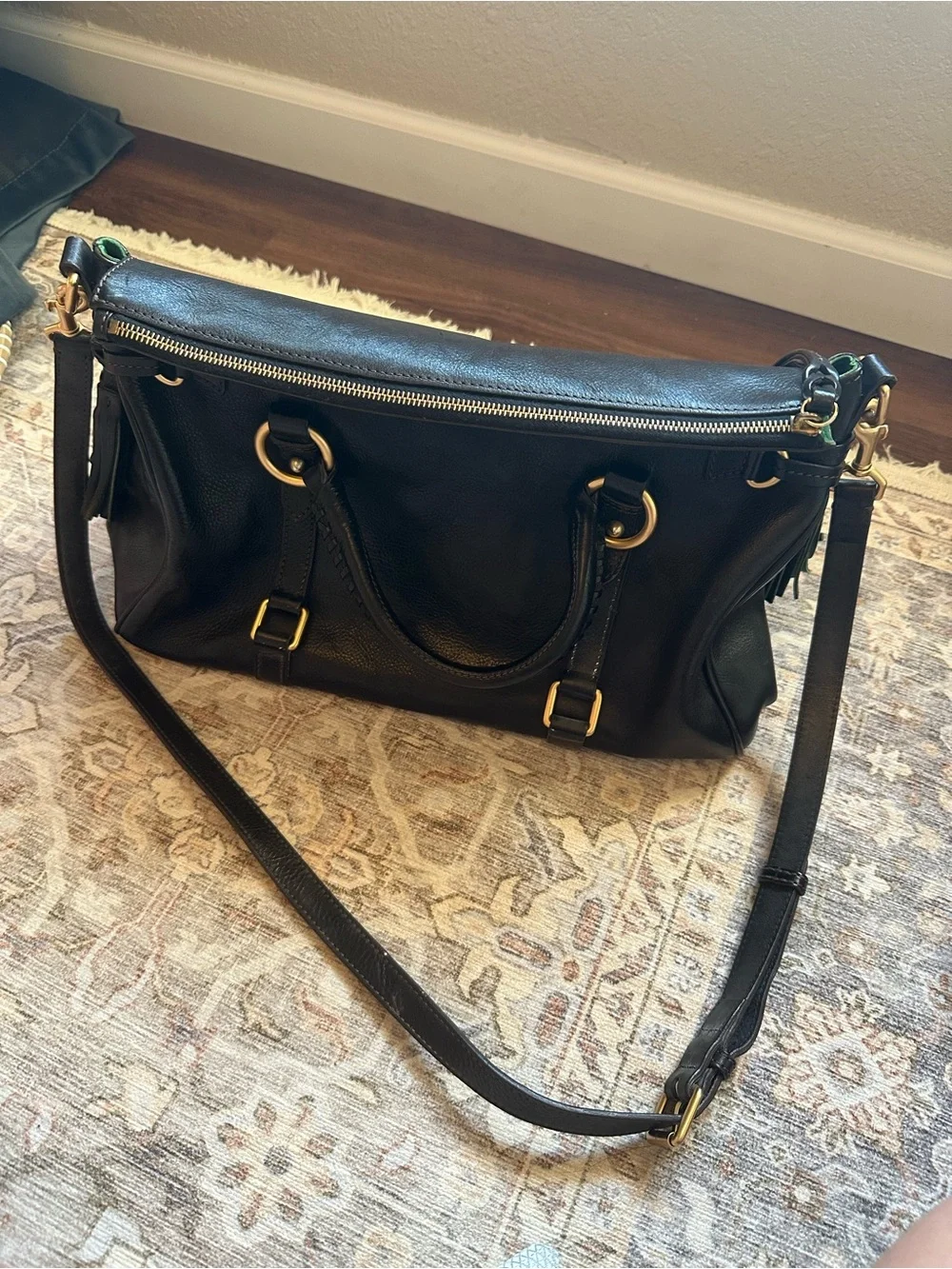 Dooney & Bourke Black Leather Satchel with Gold Hardware